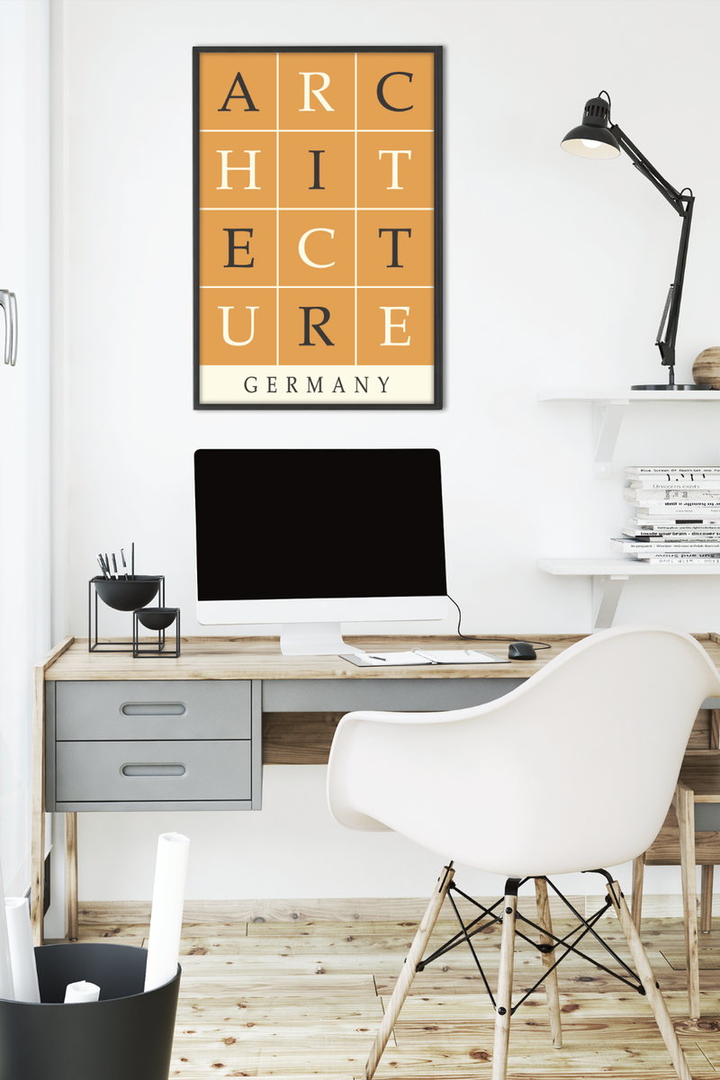 Das Poster zeigt eine minimalistische Darstellung des Wortes "Architecture" unterschrieben mit dem Wort Germany.