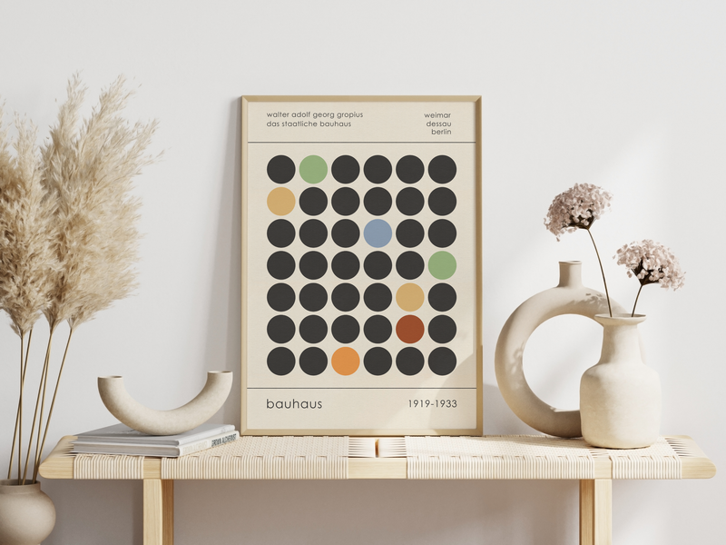 Das Bauhaus Poster zeigt dir mehrere Kreise, wovon einige bunt sind. 