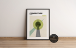 Dieses Poster zeigt dir eine Ansicht von Berlin, auf der der Berliner Fernsehturm im vintage Design zu sehen.