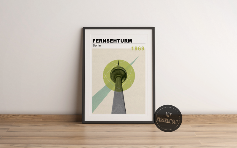 Dieses Poster zeigt dir eine Ansicht von Berlin, auf der der Berliner Fernsehturm im vintage Design zu sehen.