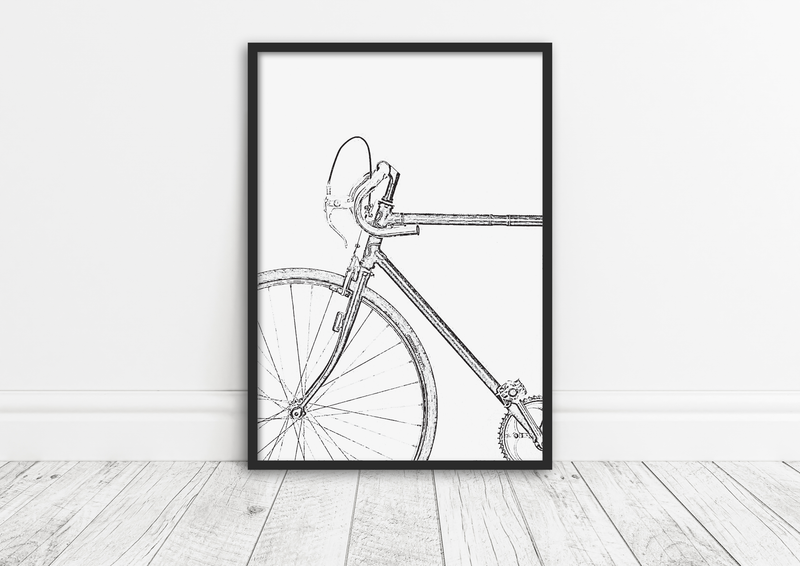 Fahrrad Poster | Bleistiftzeichnung Grau Weiß