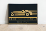 Dieses Poster zeigt einen alten Rennwagen von 1929, der einem Oldtimer nachempfunden ist, der zu dieser am Grand Prix von Monaco teilgenommen hat.