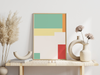 Dieses Poster zeigt dir eine moderne, minimalistische, geometrische Darstellung von bunten Rechtecken mit verschiedenen Farben.