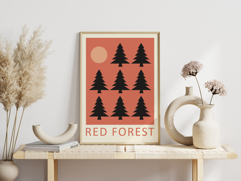 Roter Wald Poster Natur Bäume und Sonne