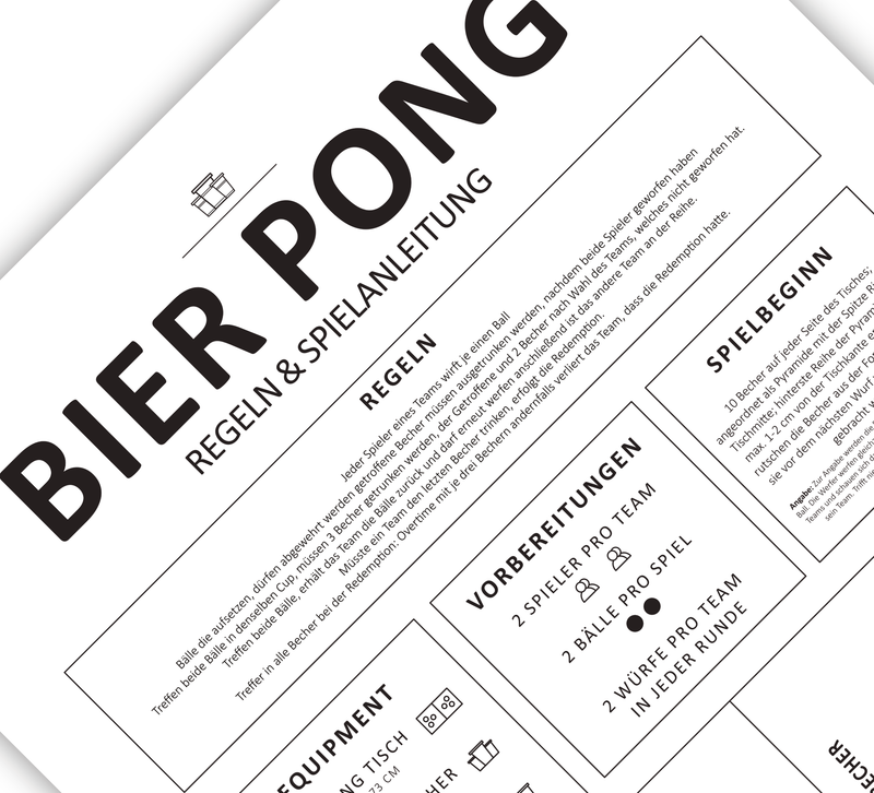 Dieses witzige Poster zeigt dir die Regeln und eine Spielanleitung für das Kultspiel Bier Pong oder Beer Pong.