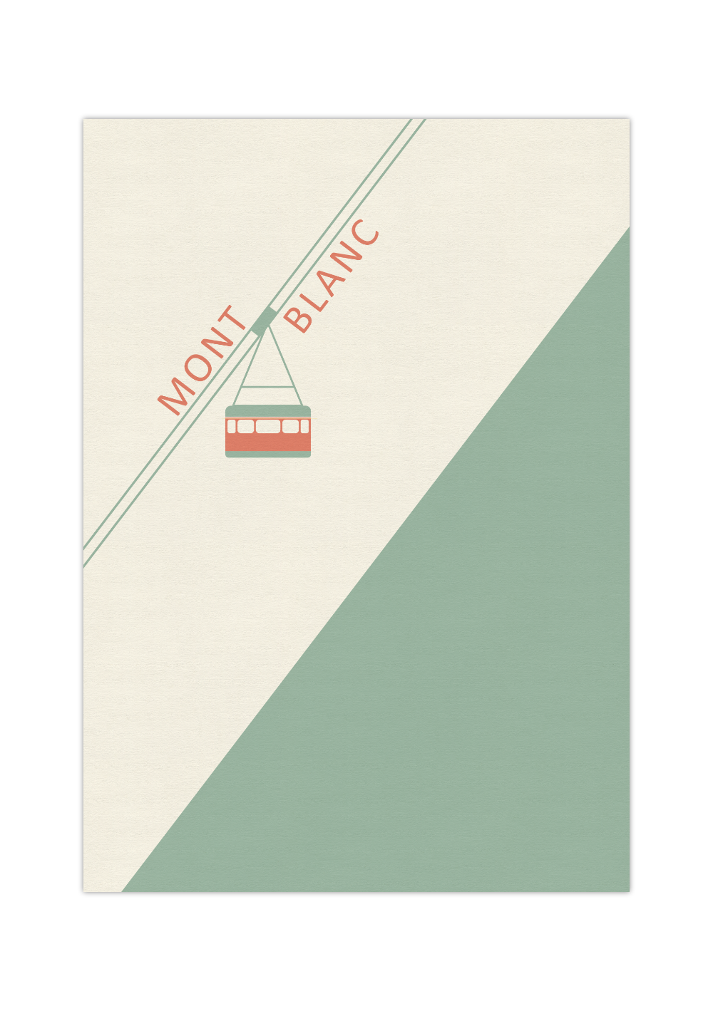 Das Poster zeigt in zwei verschiedenen Farben einen Skilift der den zwischen Frankreich und Italien gelegen Berg Mont Blanc hinauf fährt.