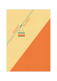 Das Poster zeigt in zwei verschiedenen Farben einen Skilift der den zwischen Frankreich und Italien gelegen Berg Mont Blanc hinauf fährt.