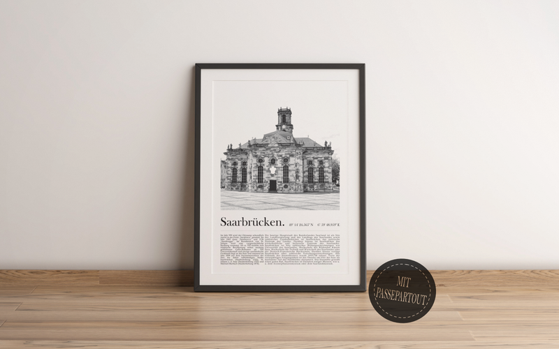 Dieses Poster zeigt die Saarbrücker Ludwigskirche, Dem Wahrzeichen der Landeshauptstadt des Saarlandes. 