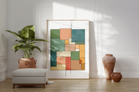 Das minimalistische Poster zeigt verschiedene Rechtecke in Vintagefarben. Diese geometrische Kunst in schönen Farben passt ideal in jeden Raum.