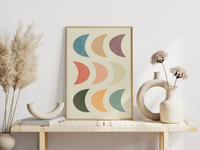 Dieses tolle Poster im Boho, Mid-Century Stil Halbmonde in verschieden Pastellfarben. Dieses minimalistische Bild eignet sich als Wanddeko in jedem Raum.