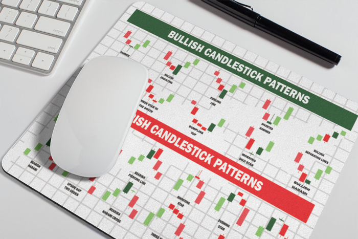 Dieses Mousepad mit Kerzenchart (Candlestick) Formationen, ist das ideale Geschenk für Trader, Aktionäre, Banker, und Wertpapierhändler. 