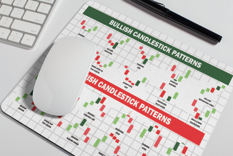 Dieses Mousepad mit Kerzenchart (Candlestick) Formationen, ist das ideale Geschenk für Trader, Aktionäre, Banker, und Wertpapierhändler. 