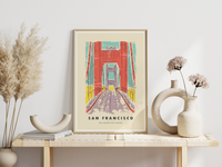 Dieses schöne Poster zeigt dir eine Zeichnung der Golden Gate Bridge in San Francisco. 