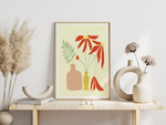 Das Poster zeigt zwei abstrakt dargestellte Vasen mit Blumen, im minimalistischen Design.