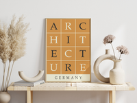 Das Poster zeigt eine minimalistische Darstellung des Wortes "Architecture" unterschrieben mit dem Wort Germany.