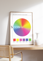 Das Poster zeigt dir ein Farbrad mit verschiedenen Neon-Farben. Darunter Neon Rot, Neon Pink, Neon Lila, Neon Blau, Neon Gelb und Neon Grün.