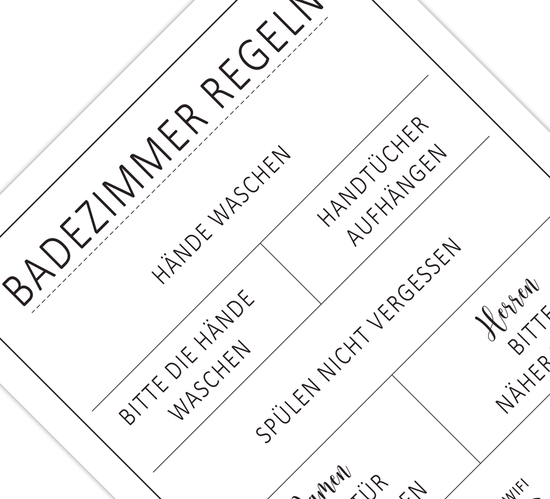 Dieses Badezimmer Poster zeigt dir Regeln für deine Toilette. Unterhalte deine WC-Gäste auch bei kleinen und großen Geschäften mit diesem lustigen Poster.