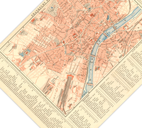 Das Poster einer Karte von Frankfurt am Main ist eine Vintage Lithographie aus Meyers Koversations-Lexikon aus dem Jahr 1890.