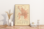 Das Poster einer Karte von Hannover ist eine Vintage Lithographie aus Meyers Koversations-Lexikon aus dem Jahr 1890. 