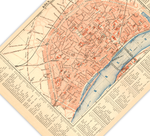 Das Poster einer Karte von Köln ist eine Vintage Lithographie aus Meyers Koversations-Lexikon aus dem Jahr 1890.