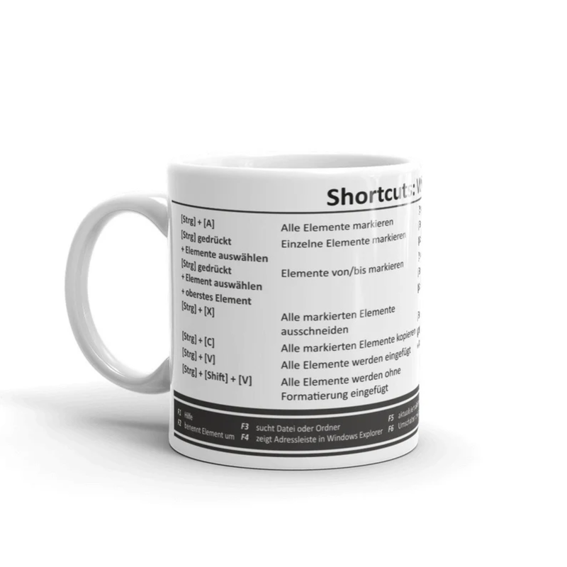 Dieses Tasse zeigt dir typische Tastenkürzel für Windows 10. Verwendbar für Ward, Excel oder PowerPoint.