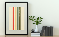 Dieses Bauhaus Poster zeigt dir eine vier Rechtecke in Rot, Gelb, Grün und Braun. Das Poster ist einem Ausstellungsplakat nachempfunden, ist so aber nie erschienen.