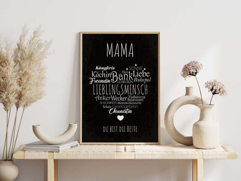 Das Bild zeigt dir, wie dieses tolle Poster für deine Mama gerahmt aussehen würde.