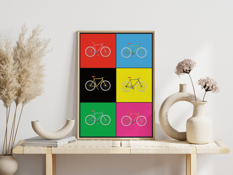 Dieses Poster von sechs Rennrädern ist im Pop Art Stil, frei nach dem großen Meister Andy Warhole angefertigt. 