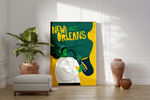 Dieses coole New Orleans Jazz Musik Poster zeigt einen Jazzmusiker in grün und gelb und modernen Stil. 