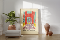 Dieses schöne Poster zeigt dir eine Zeichnung der Golden Gate Bridge in San Francisco. 