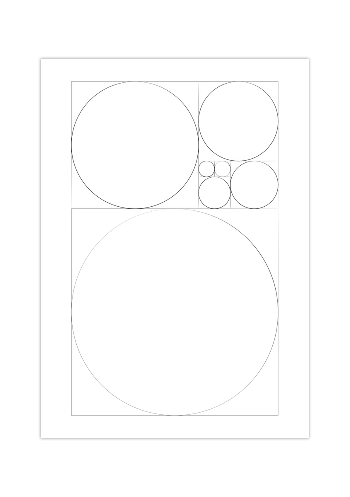 Dieses Mathematikposter zeigt dir die von Leonardo Fibonacci entwickelte Fibonacci Spirale, den Goldenen Schnitt oder auch Fibonacci Nummern in minimalistischer Darstellung.