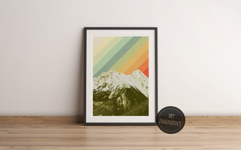 – MrTKBooker Poster Berge bunt Regenbogen Vintage