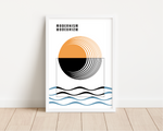 Das Poster zeigt eine minimalistische Darstellung von geometrischer Kunst mit Kreisen, Wellen und dem Wort Minimalism.