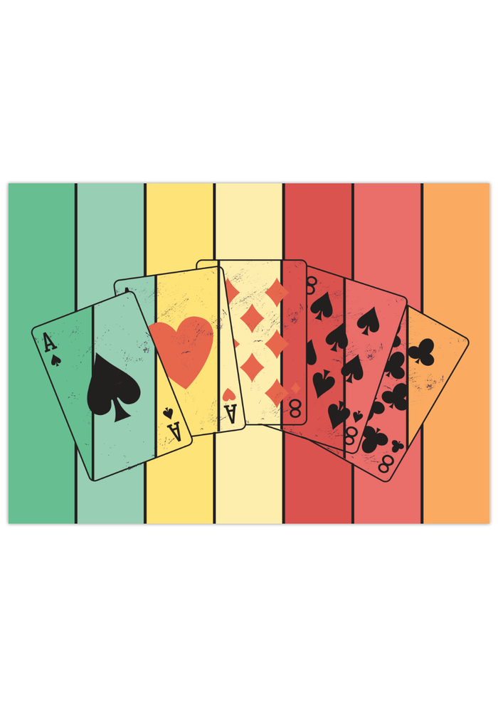 Dieses Kartenposter zeigt die Poker Karten die die Poker-Hand Full House zeigen. Dieses Bild der Pokerkarten ist die perfekte Deko für deinen Partykeller, Garage, Poker- oder Spielraum.