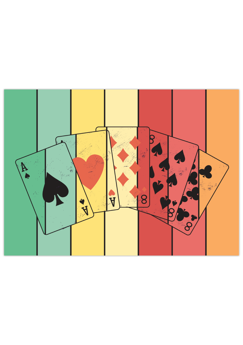 Dieses Kartenposter zeigt die Poker Karten die die Poker-Hand Full House zeigen. Dieses Bild der Pokerkarten ist die perfekte Deko für deinen Partykeller, Garage, Poker- oder Spielraum.