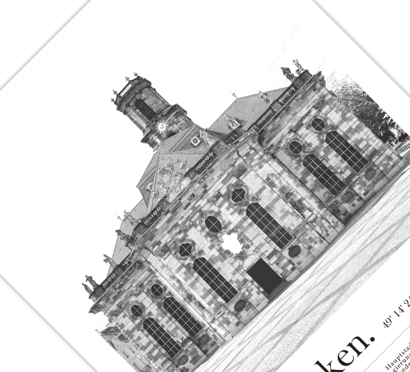 Dieses Poster zeigt die Saarbrücker Ludwigskirche, Dem Wahrzeichen der Landeshauptstadt des Saarlandes. 