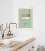 Das witzige Poster zeigt dir eine minimalistische Darstellung einer leeren Toilettenpapierrolle mit Halterung. 