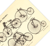 Das Poster von Fahrrädern (Velocipede) ist eine Vintage Lithographie aus Meyers Koversations-Lexikon aus dem Jahr 1890 im viktorianischen Stil.