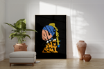 Dieses feministische Poster mit dem Spruch "Support Feminism" ist inspiriert von dem berühmten Gemälde -Das Mädchen mit dem Perlenohrgehänge- von Jan Vermeers, welches eine Frau mit Perlenohring zeigt.