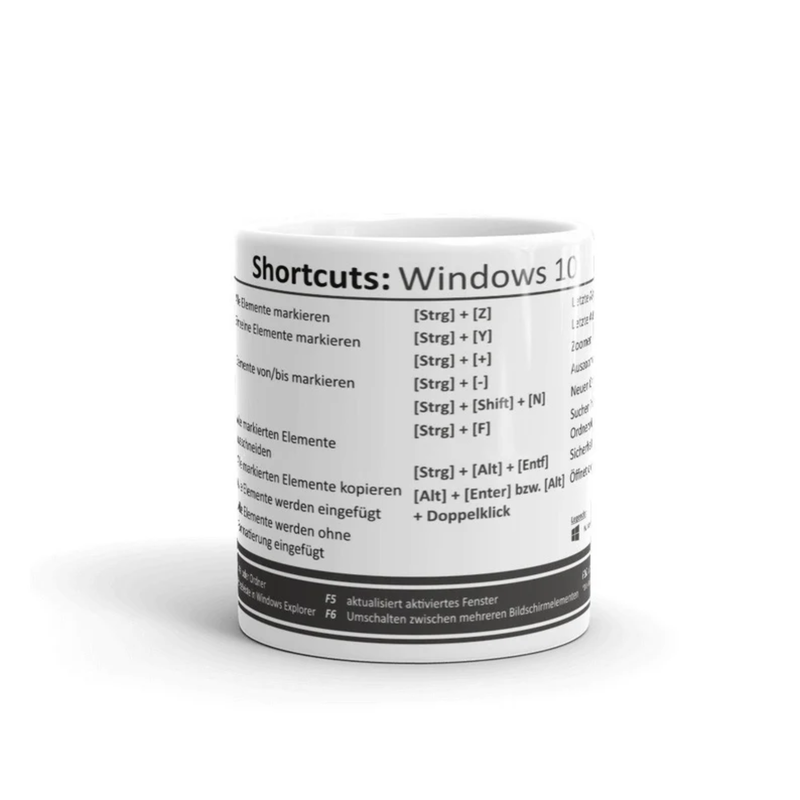 Dieses Tasse zeigt dir typische Tastenkürzel für Windows 10. Verwendbar für Ward, Excel oder PowerPoint.