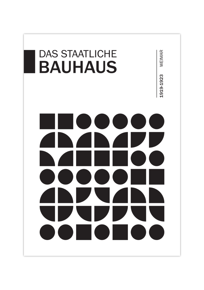 Dieses Bauhaus Poster zeigt dir verschiedene Schwarz dargestellte, geometrische Formen. Das in schönem Schwarz und Weiß gehaltene Poster hat die Bildüberschrift "Das Staatliche Bauhaus" 