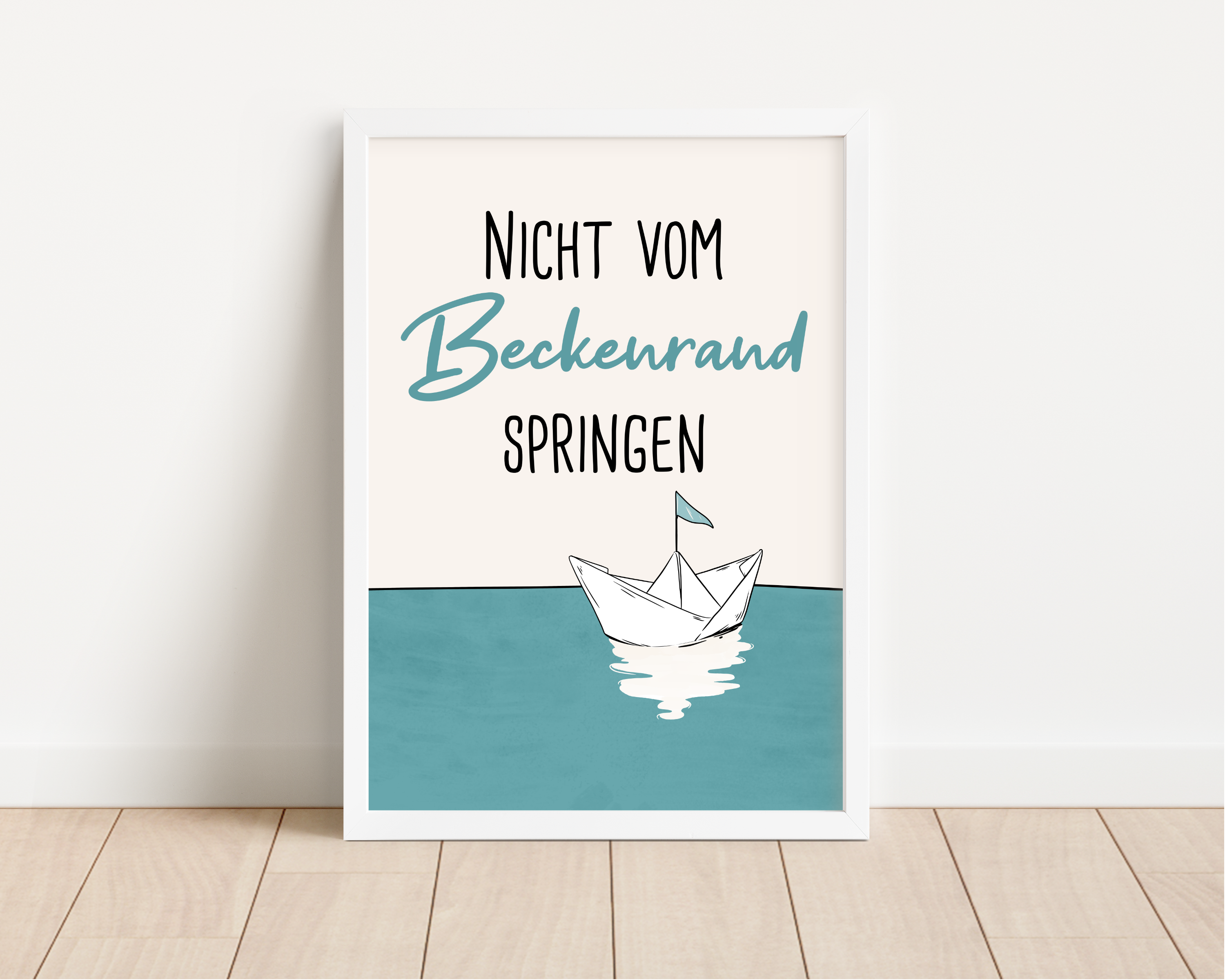 Kunstdruck Din A4 – 'Nicht Vom Beckenrand Springen', Witziger Badezimmer-Spruch, Auf 230g/m² Mattem Papier