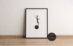 Dieses Poster zeigt einen Seiltänzer der über ein Seil auf der Erde tanzt und eine Orange Kugel auf dem jongliert.
