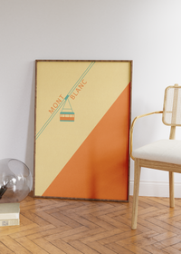 Das Poster zeigt in zwei verschiedenen Farben einen Skilift der den zwischen Frankreich und Italien gelegen Berg Mont Blanc hinauf fährt.