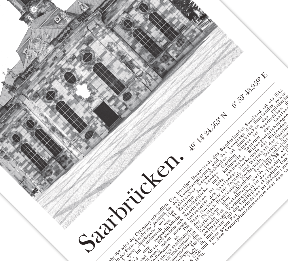 Dieses Poster zeigt die Saarbrücker Ludwigskirche, Dem Wahrzeichen der Landeshauptstadt des Saarlandes. 