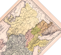 Das Poster welches Germanien in der Mitte des 11. Jahrhunderts zeigt, ist eine Vintage Lithographie aus Meyers Koversations-Lexikon aus dem Jahr 1890.