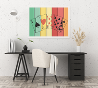 Dieses Kartenposter zeigt die Poker Karten die die Poker-Hand Full House zeigen. Dieses Bild der Pokerkarten ist die perfekte Deko für deinen Partykeller, Garage, Poker- oder Spielraum.