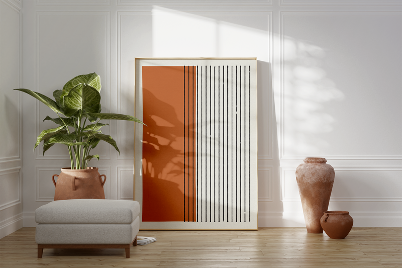 Dieses Poster zeigt dir eine moderne, geometrische Darstellung in orange. Dieses Bild im Boho Stil ist die perfekte Ergänzung für jeden Raum.