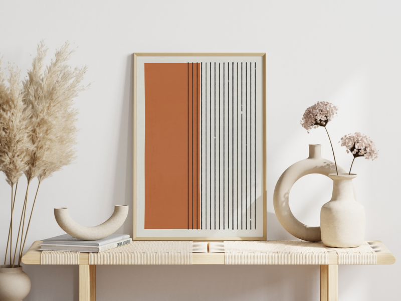 Dieses Poster zeigt dir eine moderne, geometrische Darstellung in orange. Dieses Bild im Boho Stil ist die perfekte Ergänzung für jeden Raum.