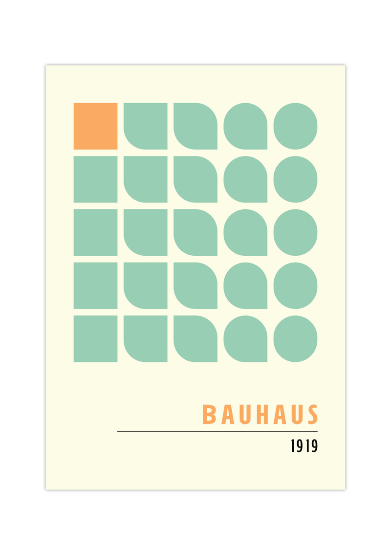 Dieses Bauhaus Poster zeigt dir ein Viereck in der Ausgangsform, welche durch rundliche Kanten immer mehr zum Kreis geformt wir.